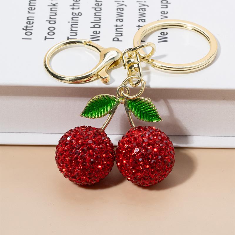 Luxury Cherry Keychain Creative Exquisite Shiny Cherry Keyring Bag Pendant Personalized Bag Charm Birthday Gifts