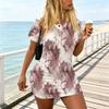 Women's Short Sleeve Fitted Dress,Ink Wash Print Summer Dress,Soft Comfortable Fabric,Elegant Chic for Beach Casual,Holiday Daily Commute