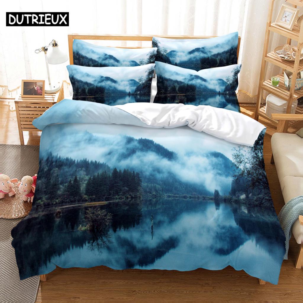 3D HD Scenic Quilt Cover Duvet Pillow Case Bed Set Linen Woods Scene Forest King Queen Twin Single Double 3PCS 2PCS Home Textile