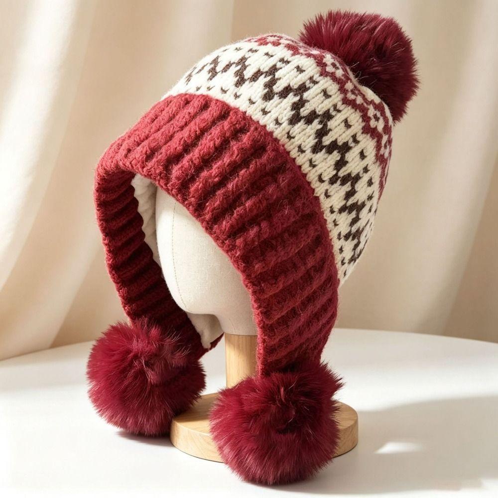 Polyester Material Ear Flap Knitted Hat Ear Protection Winter Knit Hat  Cycling Outdoor