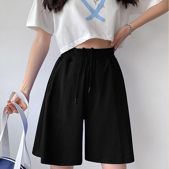 Sommerliche, schnell getrocknete Sport-Damen-Shorts aus Eisseide, dünn, schlank, entspannt, hohe Taille, weites Bein, Mittelhose, modische Damenbekleidung