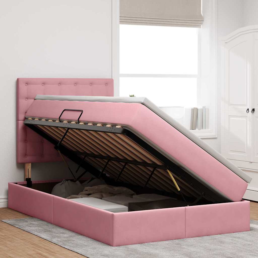 LED Storage Bed with Mattress Pink 120 X 200 Cm Velvet