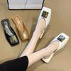 Fashion Designer Women's Casual Slippers 2025 Fashion Metal Buckle Shallow Flat Heels Square Toe Shoes for Women Brand Outdoor Slides