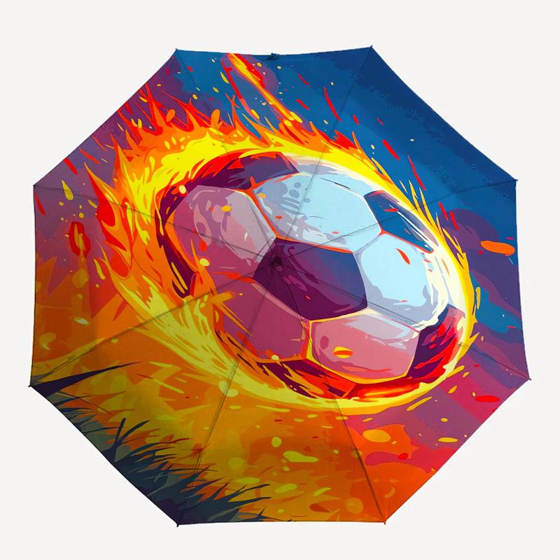 Soccer Ball, Flame Effect- Automatic Umbrella,Suitable for Men and Women,Suitable for Birthdays, Christmas, Gifts for Fashion Lovers0927b