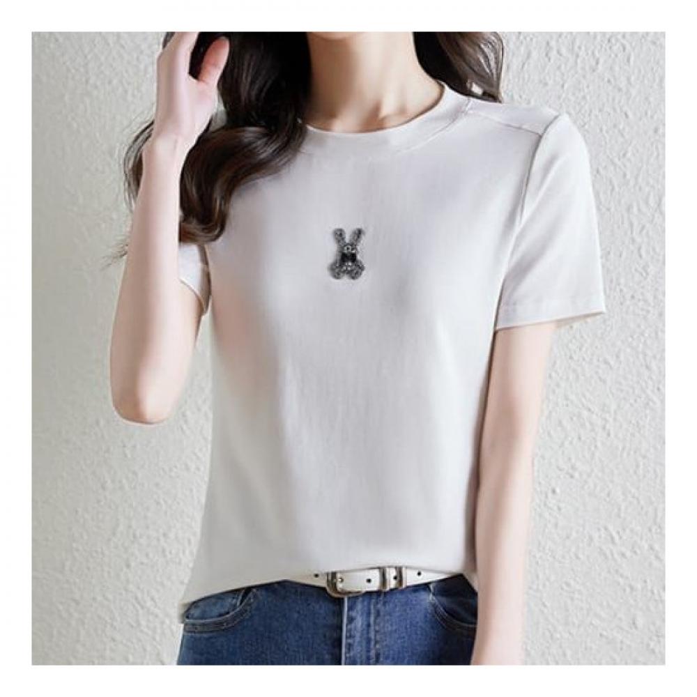 Navava Women NT1612 RabbiT Beads Round Neck ShorT Sleeve T shirT