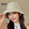Cappello da Pescatore a Tesa Larga a Quadri con Protezione UV per Donna, Pieghevole per Sole, Campeggio, Spiaggia con Fiocco Regolabile sul Retro, Pieghevole per Viaggi Estivi all'Aperto