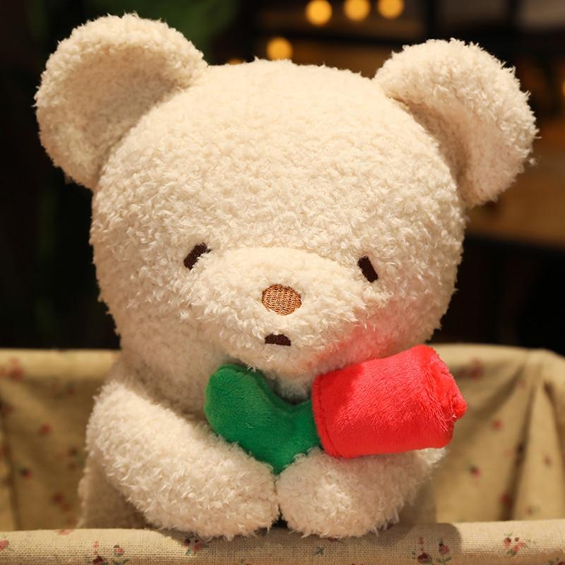Lovely Teddy Bear Rabbit Cat Holding Flowers Plush Toys Kawaii Animal Dolls Stuffed Pillow Girls Valentine 'S Gift
