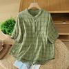 DIMANAF 2026 Plus Size Summer Women Blouse Shirts Tunic Oversize Loose Casual Cotton Lady Tops Vintage Plaid