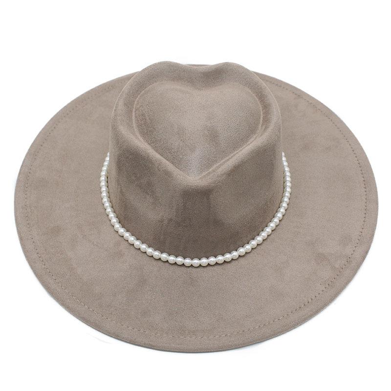 New Suede Denim Hat European and American Hepburn Style Top Hat Retro Pearl Western Denim Hat