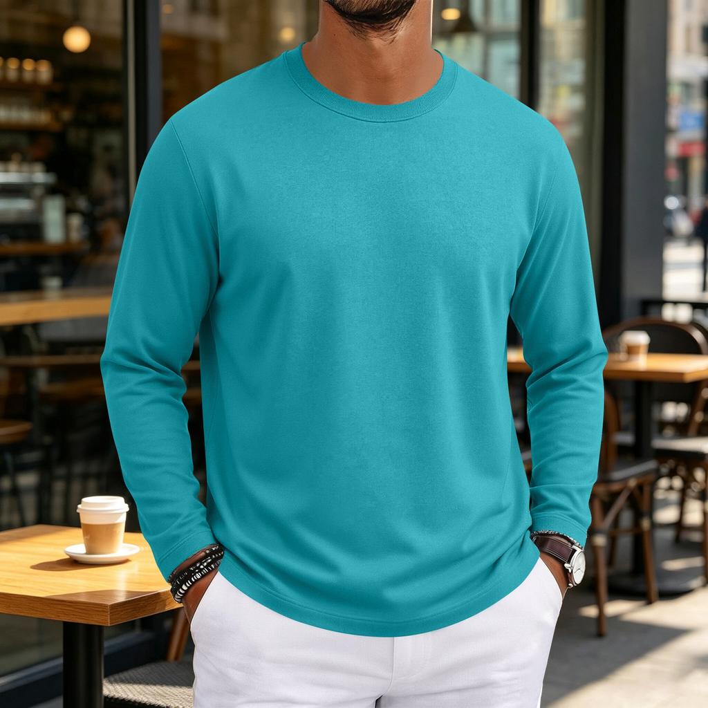 Men's Long Sleeve Neck Loose Fit T-Shirt for Casual Everyday Wear