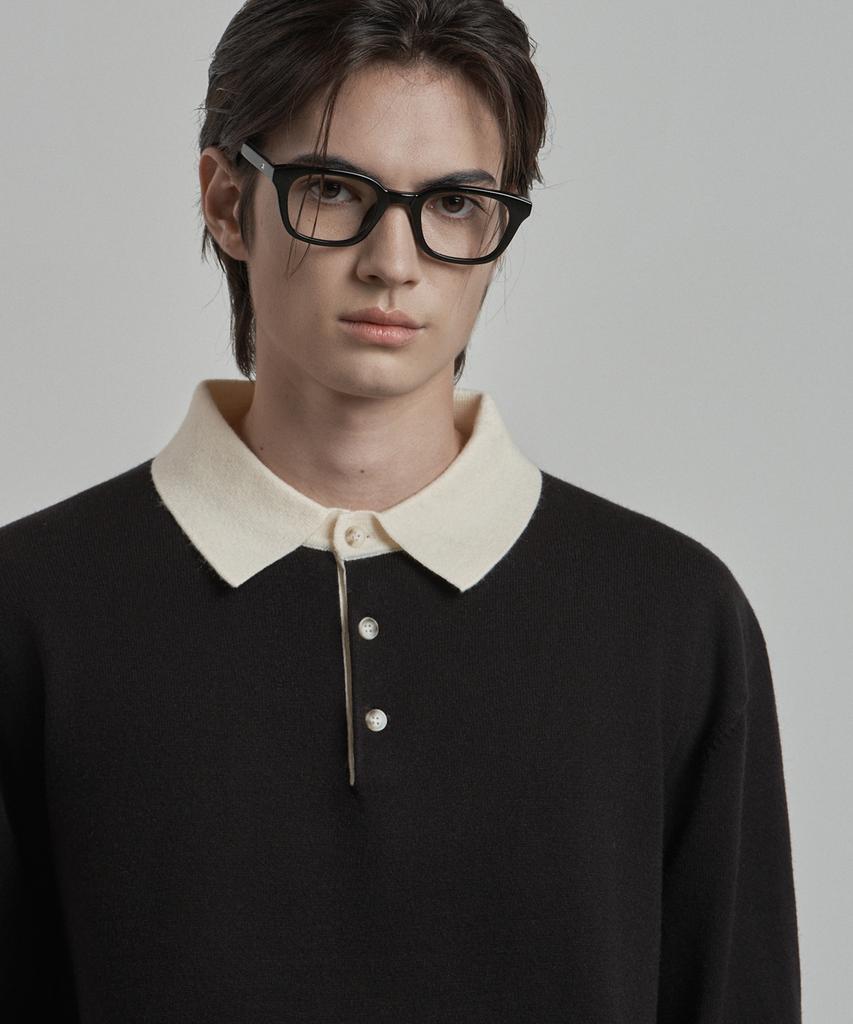 WORK ON BODY OFF Par Semi-Overfit Two-Tone Collar Knit [Black]