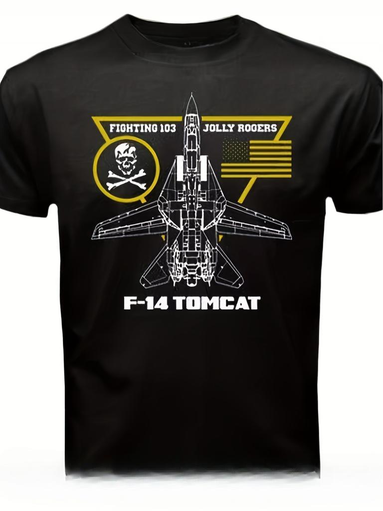T-shirt da Uomo F-14 Tomcat Fighting 103 Jolly Rogers Squadron Aviation Nera Blu Navy Oro