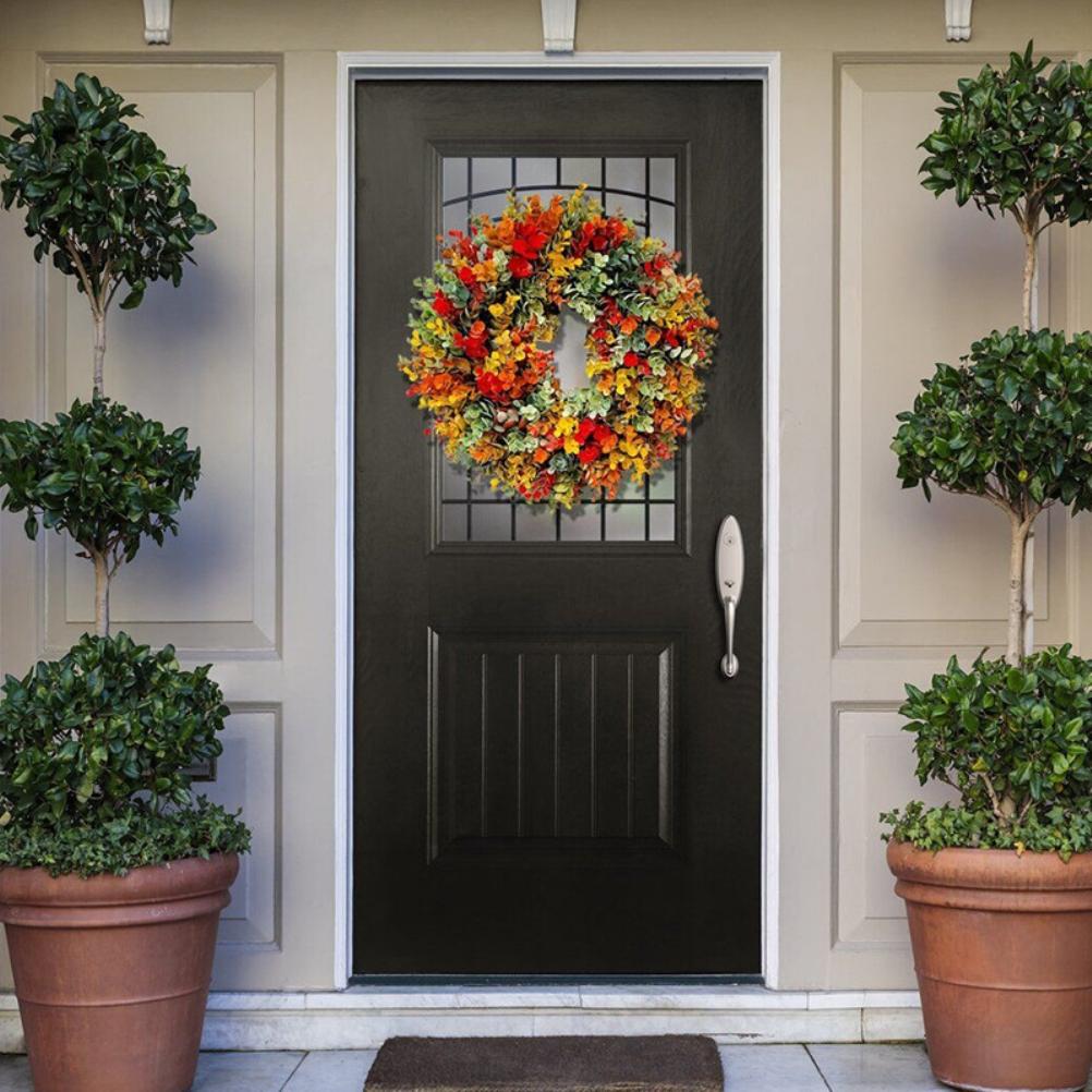 Halloween Autumn Artificial Plant Wreath Home Decoration Faux Flower Door Hanging Photography Props (Bagged, 1 wreath)