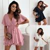 Women's Summer Sexy V-neck Cross Tie Mini Skirt Chiffon Dress