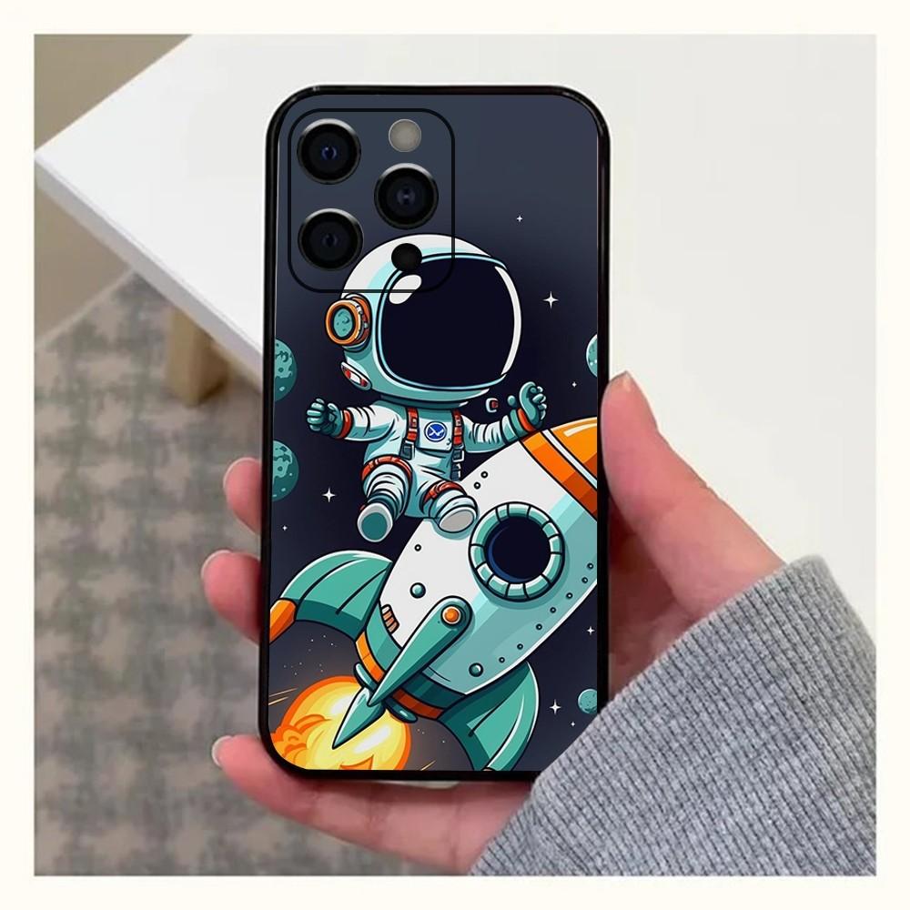 Astronaut Cute Kid Phone Case For Apple iPhone 15,14,13,12,11,Pro,X,XS,Max,XR,Plus,Mini Soft  black shell