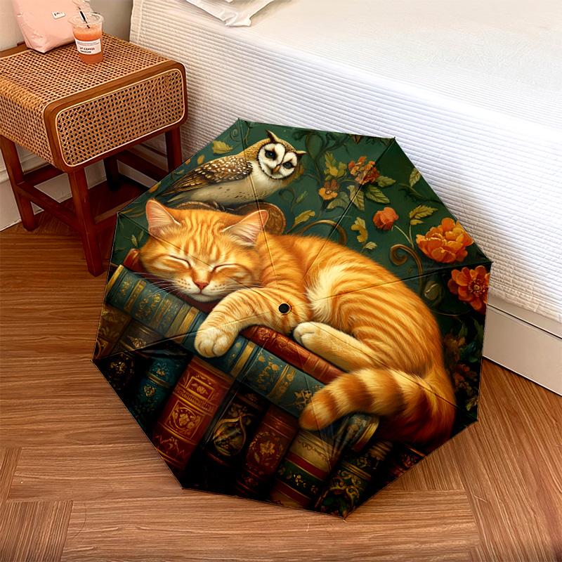 1 PC Automatic Folding Umbrella - Sleeping Cat Pattern, Portable & Foldable Design with 8 Ribs, Christmas Birthday Gifts