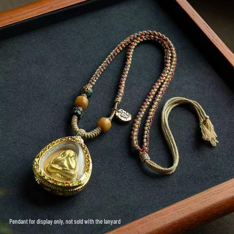 Tibetan Cross Dzi Thangka Gold Pendant Necklace Rope