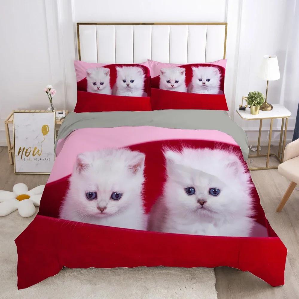 Cat Lovely Animal Kitten Bedding Set Single Twin Double Queen King Cal King Size Bed Linen Set