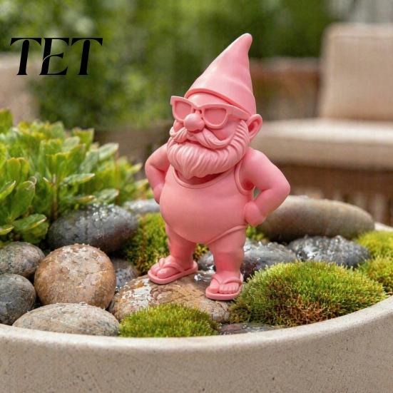 Stylish Indoor Outdoor Ornaments 3D Printed Beach Gnome Statue with Swimsuit Sunglasses, Waterproof Decorative Artistic Bay Window Decor Figurine for