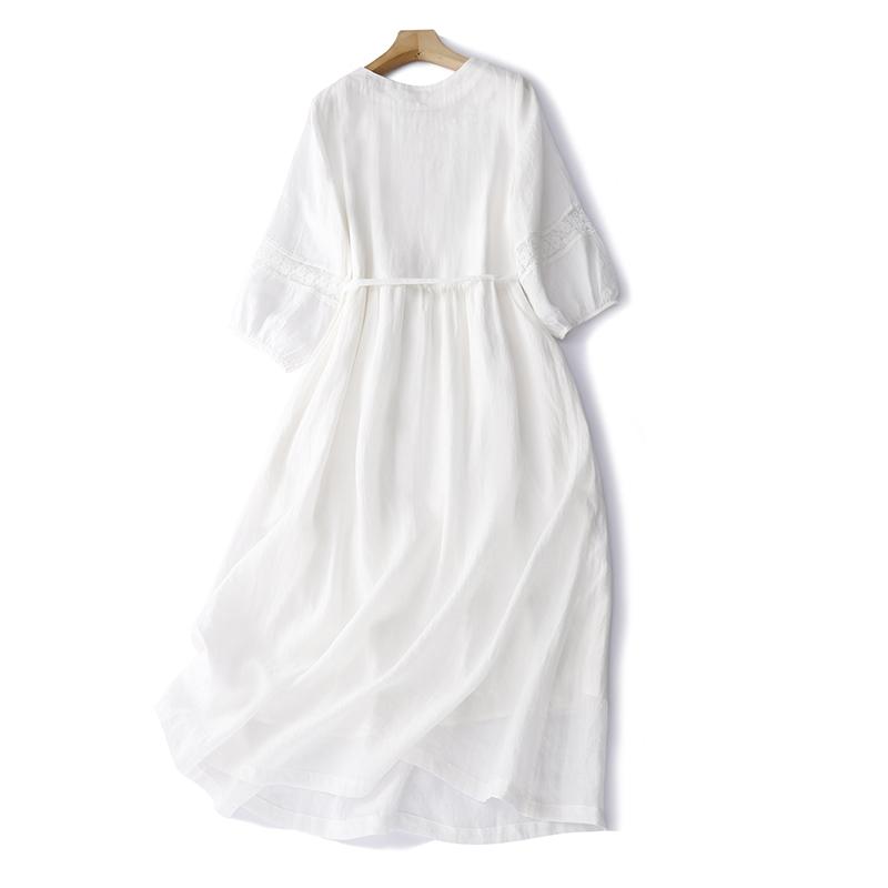 Letné Vintage Výšivka Jednofarebné Dlhé Šaty Dámske Ležérne Priedušné Biele Tenké Šaty Rúcho Elegantné Oblečenie
