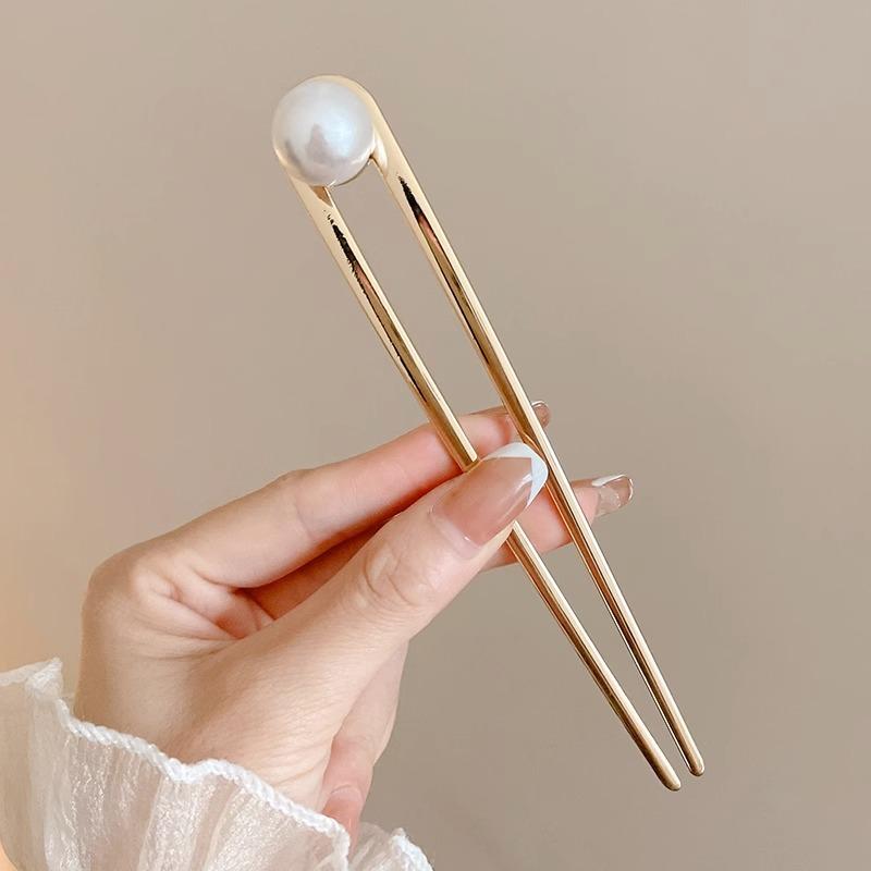 Simple Imitation Pearl Hair Sticks Elegant U-Shape Metal Hairpins for Women Girls Fashion Bun Styling Tools Hair Accessories