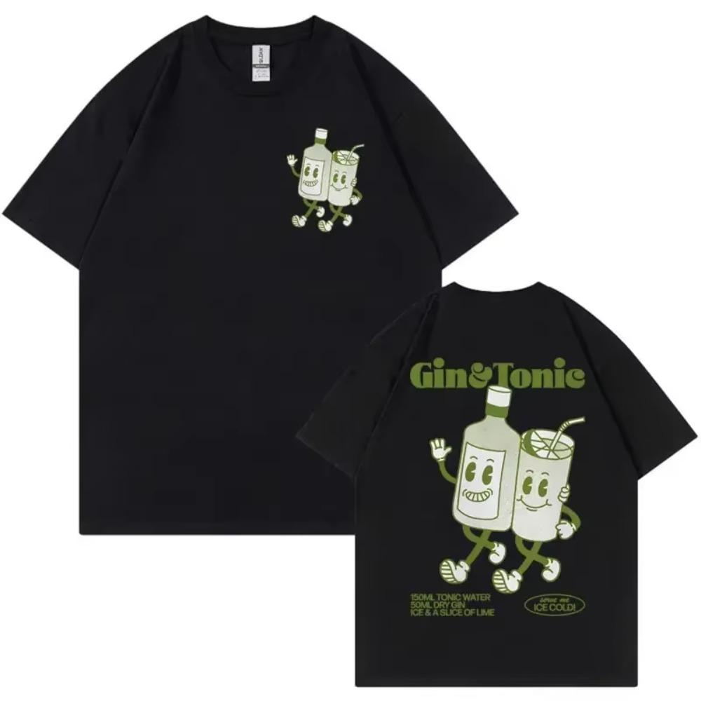 GIN AND TONIC Meme T-Shirt Unisex Retro Cartoon Ästhetische T-Shirts Herren Sommermode Lustiges Cocktail Meme Grafik T-Shirt