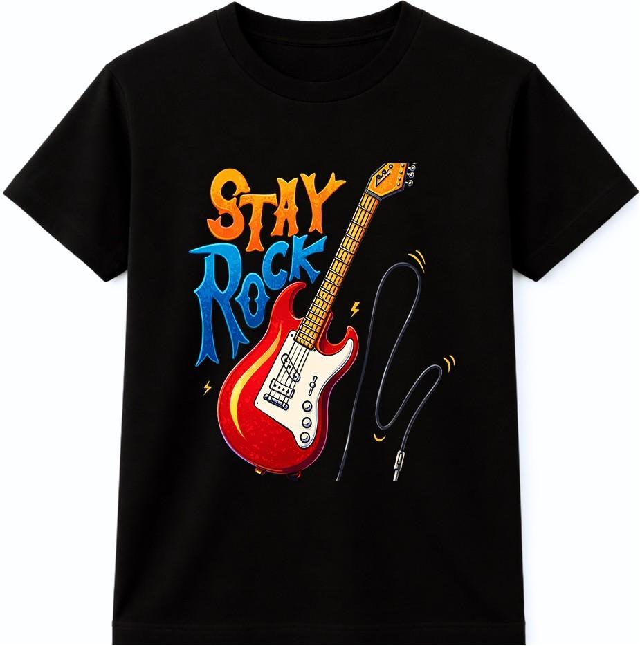Rock N Roll T Shirt Stay Rock Electric Guitar Music Graphic Vintage Tee