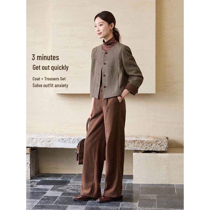 Damen Wollmischung Patchwork Mantel & Hosen Set