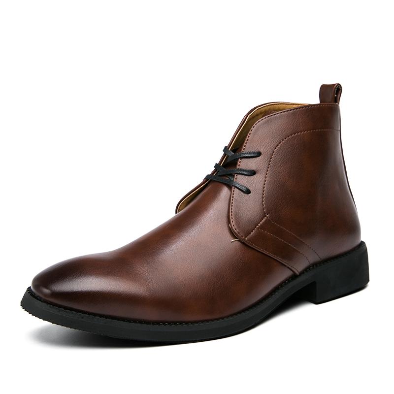 Brand Male Basic Boots Comfortable Men's Ankle Boots Casual Leather Shoes Leisure Walk High Top Shoes Lace-Up Botas