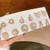 6/10/12 Pcs Simulated Pearl Round Square Stud Earrings Small French Elegant Daity Ear Studs for Women Daily Jewelry Sets F