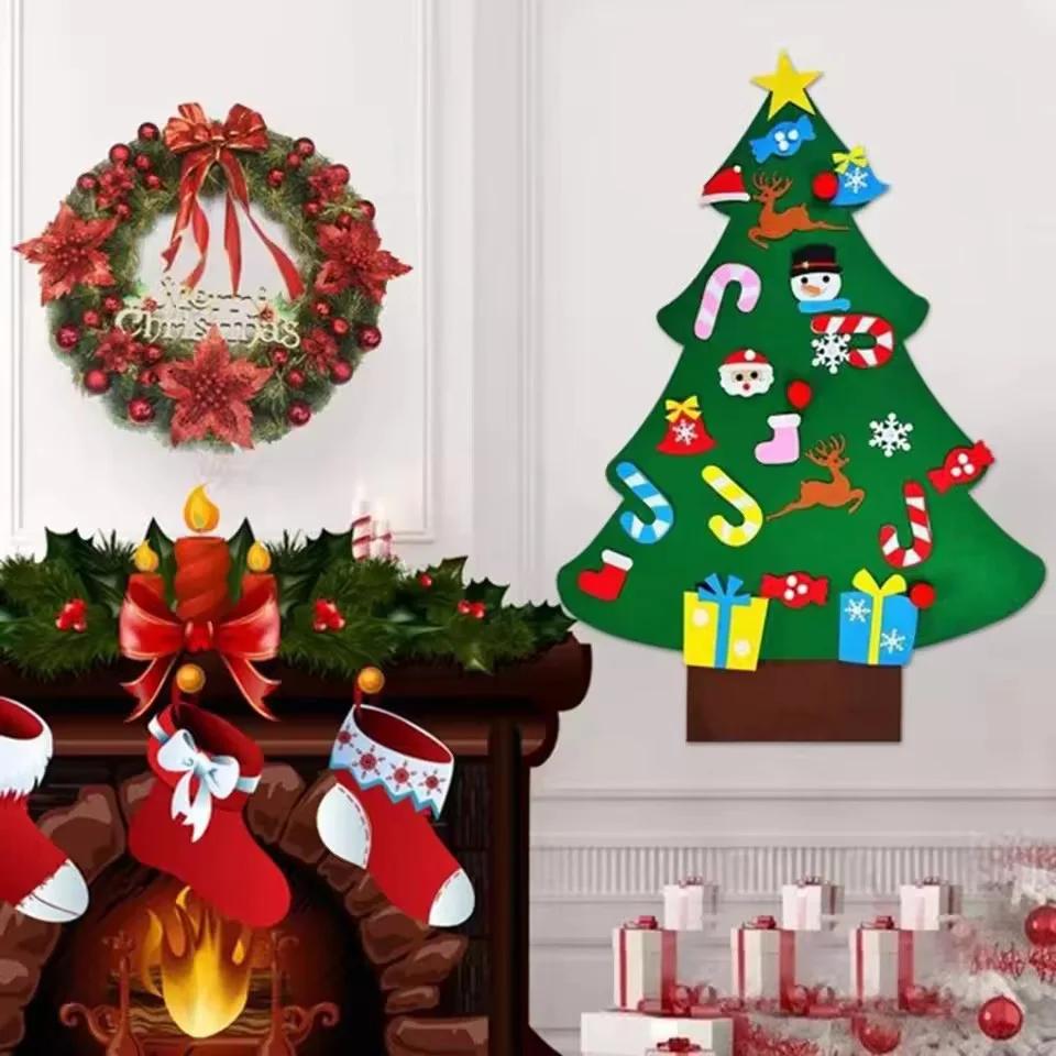 26 Stück/Set DIY Filz-Weihnachtsbaum Frohe Weihnachten Dekorationen Weihnachtsmann Neujahrs-Ornament für Zuhause Party Dekor Mädchen Jungen Geschenk