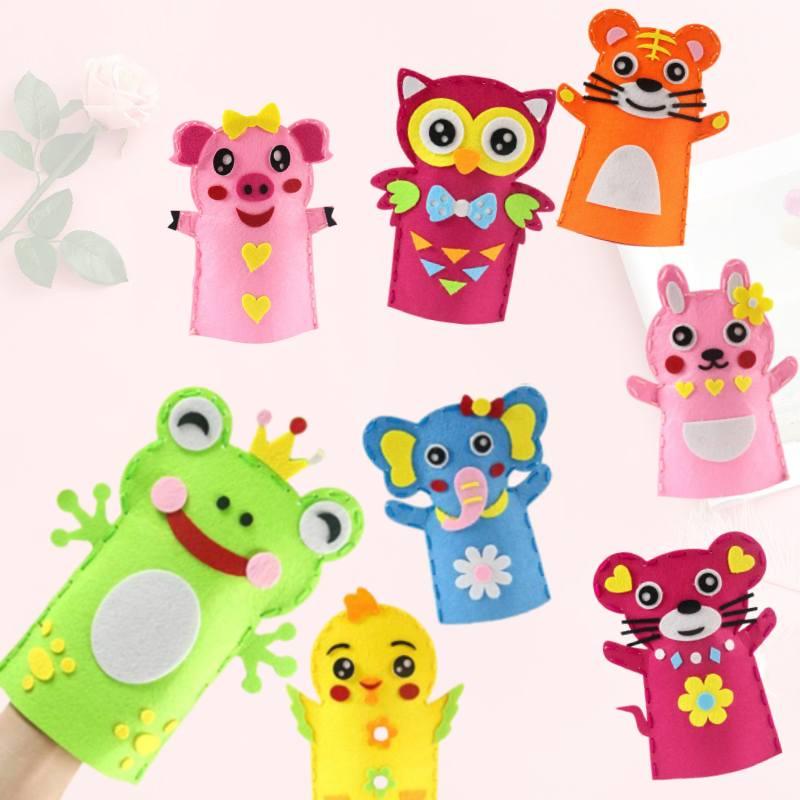 Kinder DIY Bastelset Vliesstoff Cartoon Tier Handpuppen Kindergarten Bastelspielzeug Set Charaktere)
