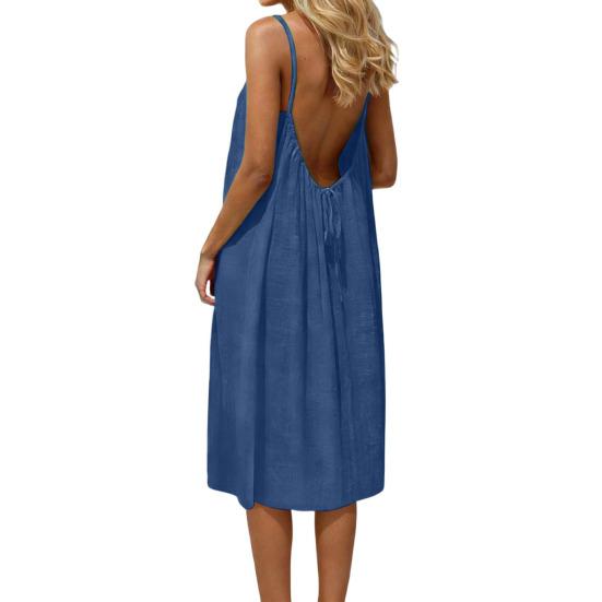Vestito Cami Senza Schiena da Donna Estivo Senza Maniche Abito da Spiaggia con Spalline Sottili Ampio Svolazzante con Laccio sulla Schiena