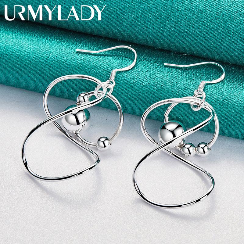 925 Sterling Silver Twist Line Bead Earrings For Women Fashion Charm Jewelry
