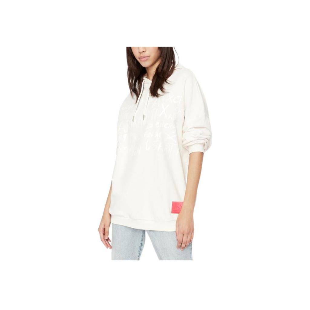 Armani Exchange FW22 Letter Print Drawstring Hoodie Women hoodies White 6LYM46-YJCCZ-11130
