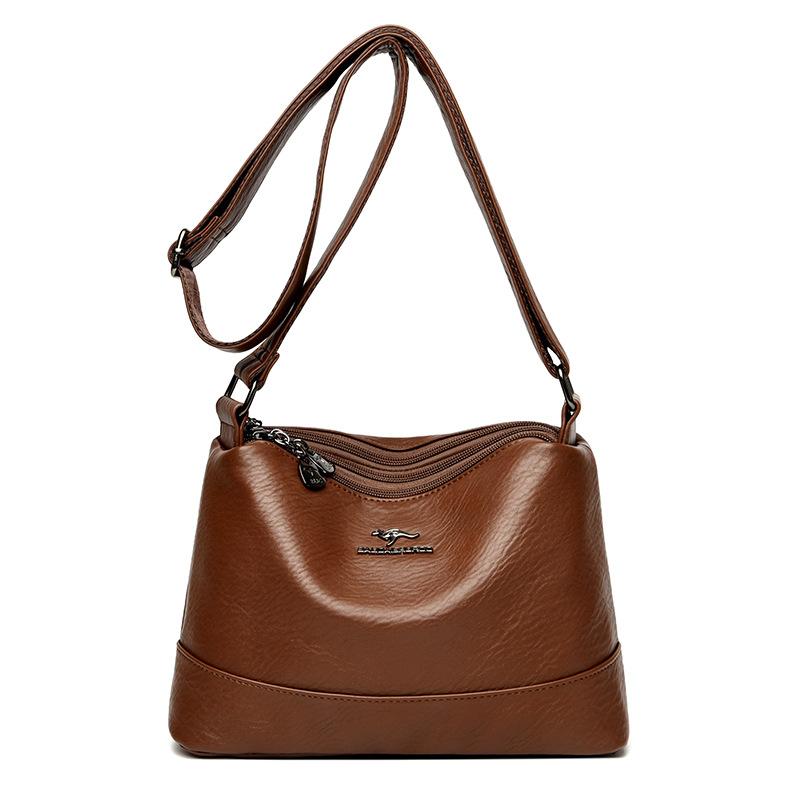 New Women's Three-layer Large Capacity Retro Fashion Simple Soft and Versatile Middle-aged Mother One-Shoulder Crossbody Bag