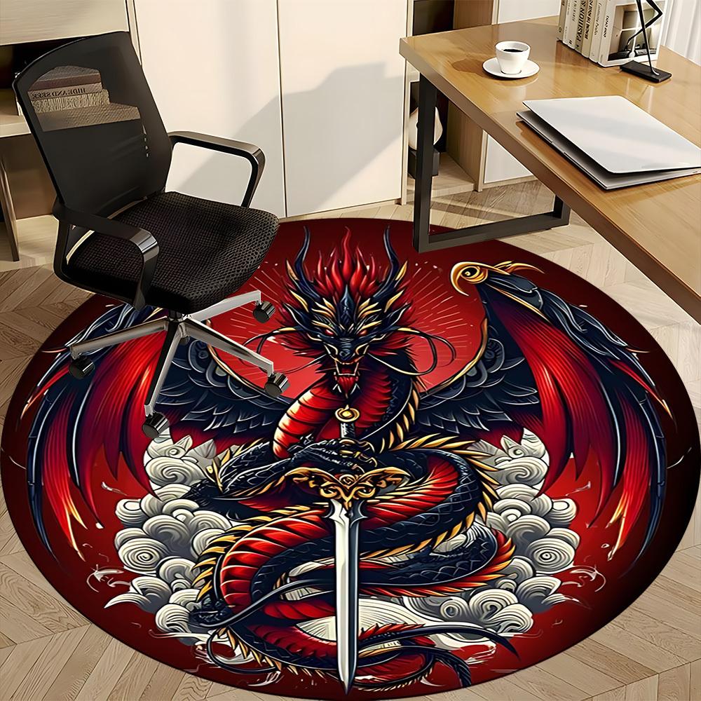 1pc Dragon Sword Design Chair Carpet for Office Non-Slip, Machine Washable Rug for Office, Room - Holiday Decor, Machine Made yy251016067