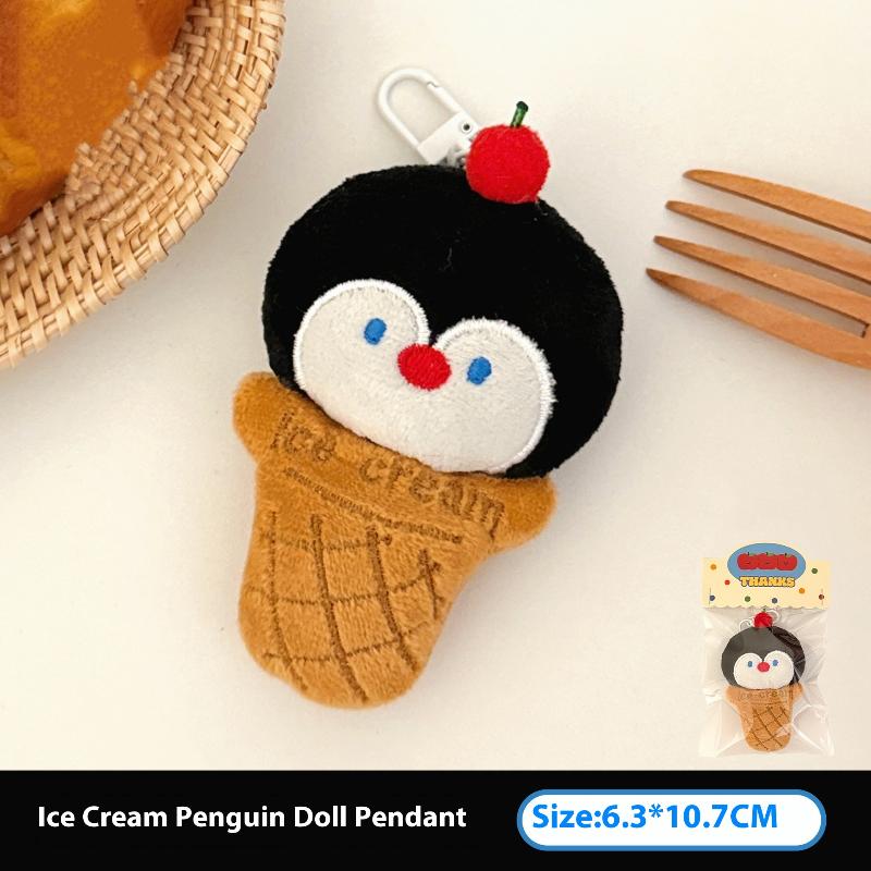 Cute Cartoon Ice Cream Animal Plush Keychain Kawaii Dog Rabbit Bear Stuffed Doll Pendant Toy Key Ring Backpack Decoration Gifts