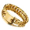 16mm Wide Fashion Jewelry Meter Buckle Stainless Steel Gold Tone Double Cuban Curb Chain Gift Mens Unisexs Bracelet Bangle