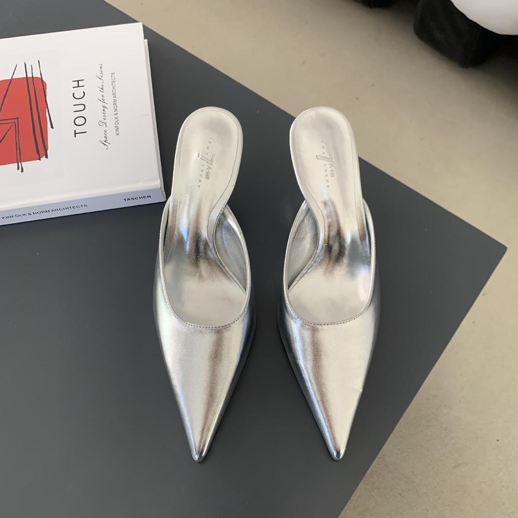 Nowe Modne Mules Kapcie Damskie Letnie Szpiczasty Nosek Cienkie Wysokie Obcasy Buty Zwięzłe Codzienne Wakacyjne Damskie Sandały