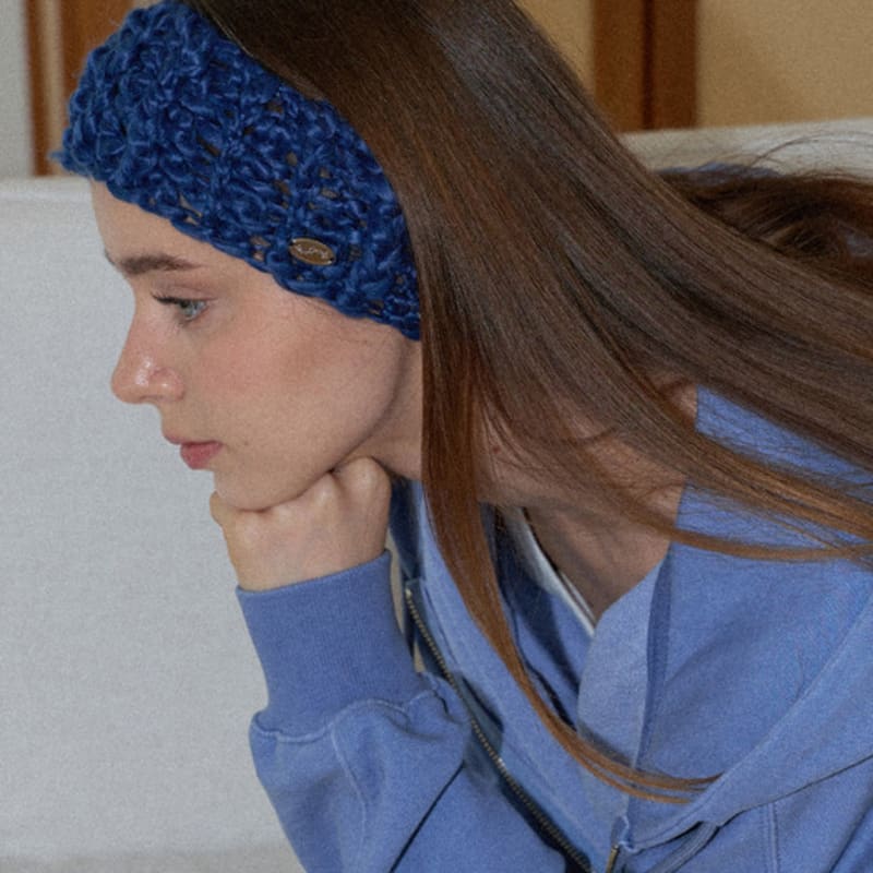 Slowslowly Sleeve Handmade Crochet Knit Big Wool Hairband _ Navy