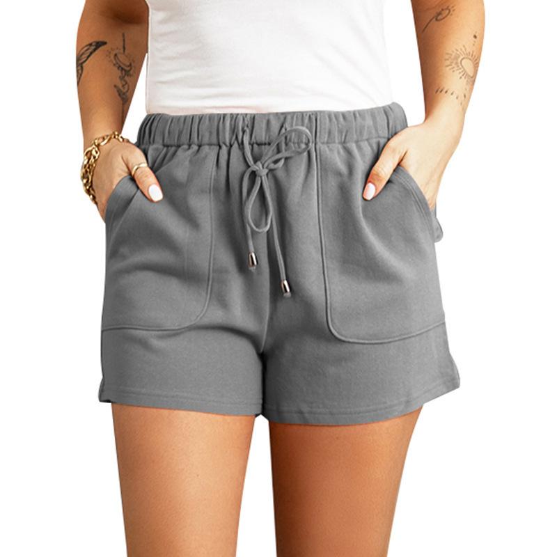 Shorts d'été décontractés pour femmes, couleur unie, taille haute, coupe droite ample, à cordon de serrage