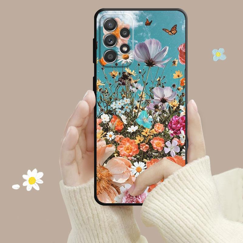 Rose Tulip Green Shoots Flowers Case For Samsung Galaxy A14 A73 A53 A71 A51 A31 A33 A22 A12 A21s A13 A32 A52s A72 A52 A23 Cover
