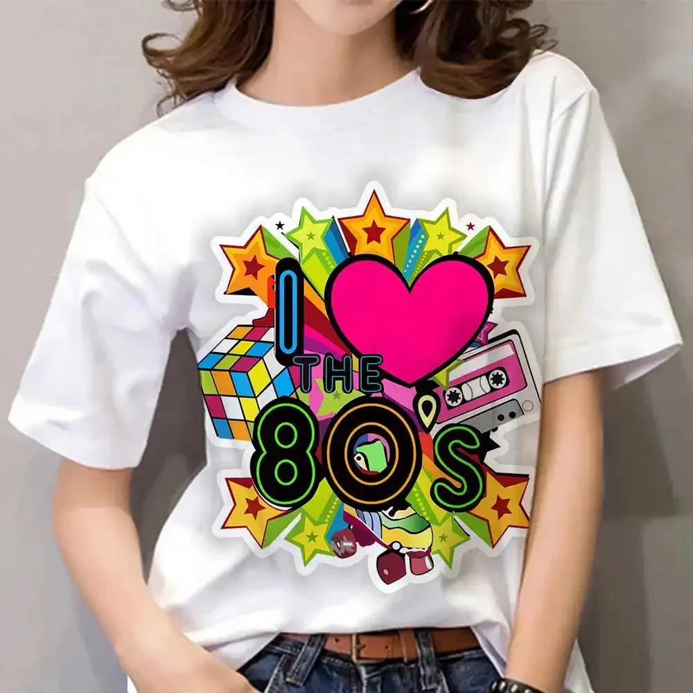 Dámské tričko s 3D potiskem Love 80, letní oversized top s kulatým výstřihem a krátkým rukávem, ležérní tričko, volný streetwear Harajuku