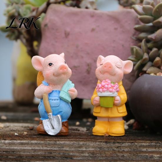 Sun-resistant Plant Decor 2PCS Micro Landscape Ornaments, Mini Pig Figurines, Durable Healing Cute Garden Figures Resin Waterproof for Potted
