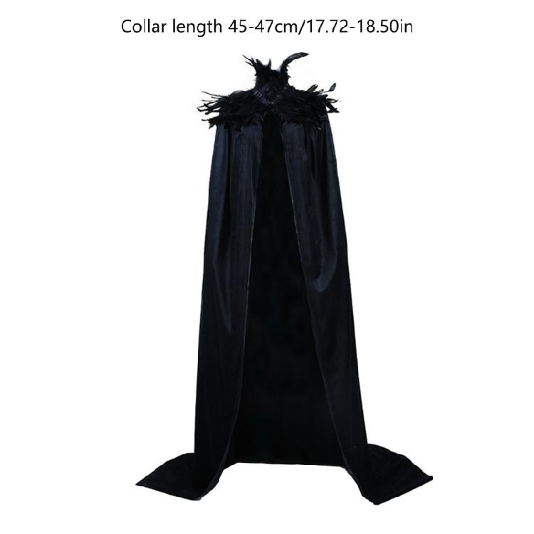 Feather Collar Cloak Halloween Cloak Long Cape Vampires Cape Halloween Costumes Cape for Witch Cosplay
