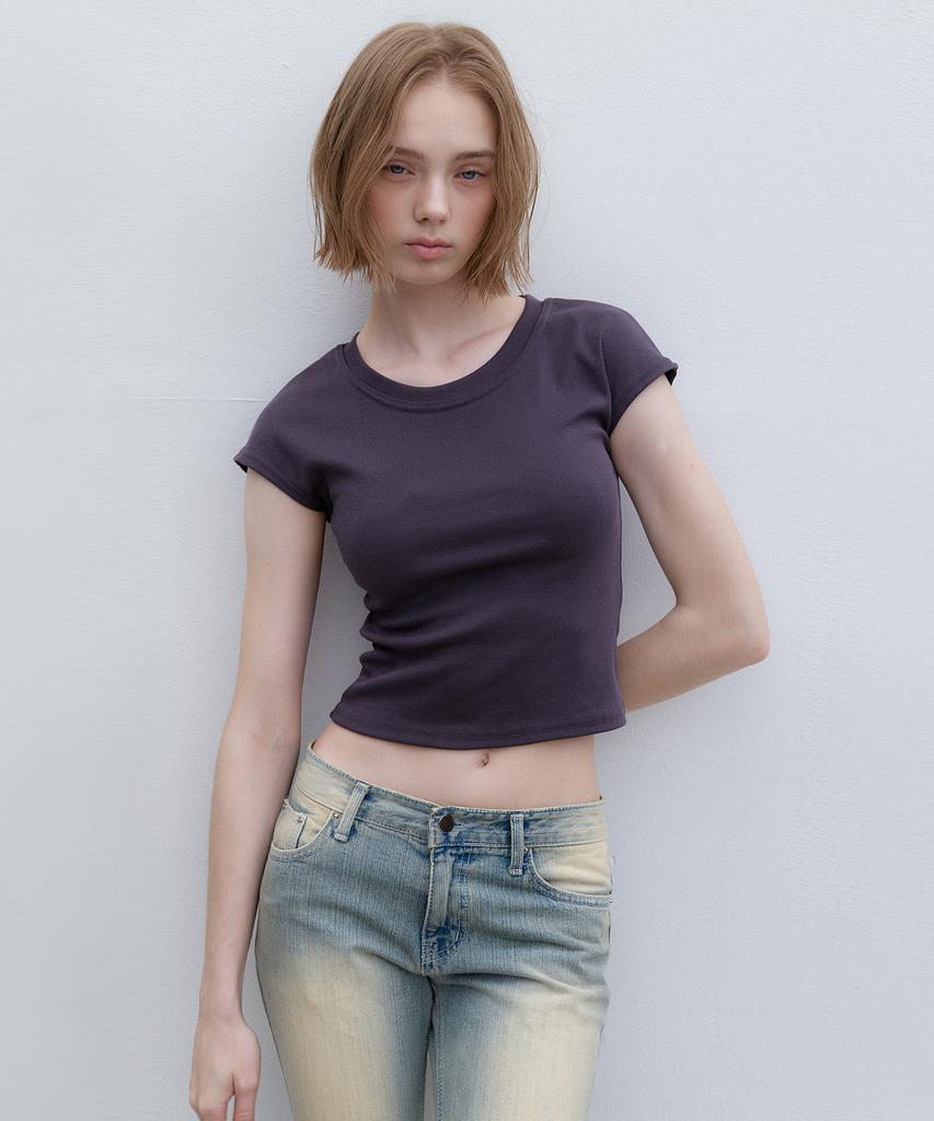 Aendeuel Cap Sleeve Slim T-Shirt - Charcoal