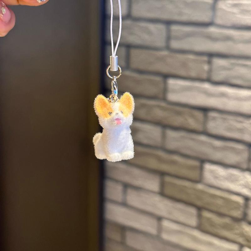 3D Flocking Cute Animal Pendant Phone Lanyard Hanging Keycord Charm Key Chains Diy Accessories Girl Gifts