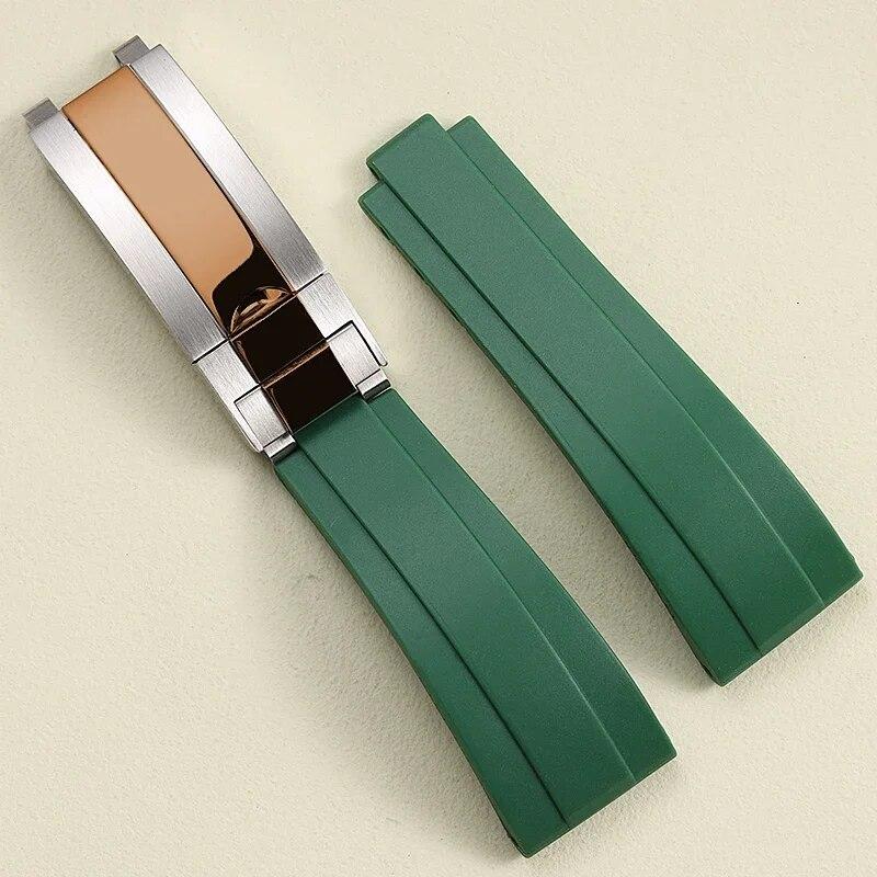 21 20mm Black Blue Brown Blue Rubber Watchband For Rolex Submariner DMT Daytona Strap Tape Delpoyment Clasp With Crown Logo