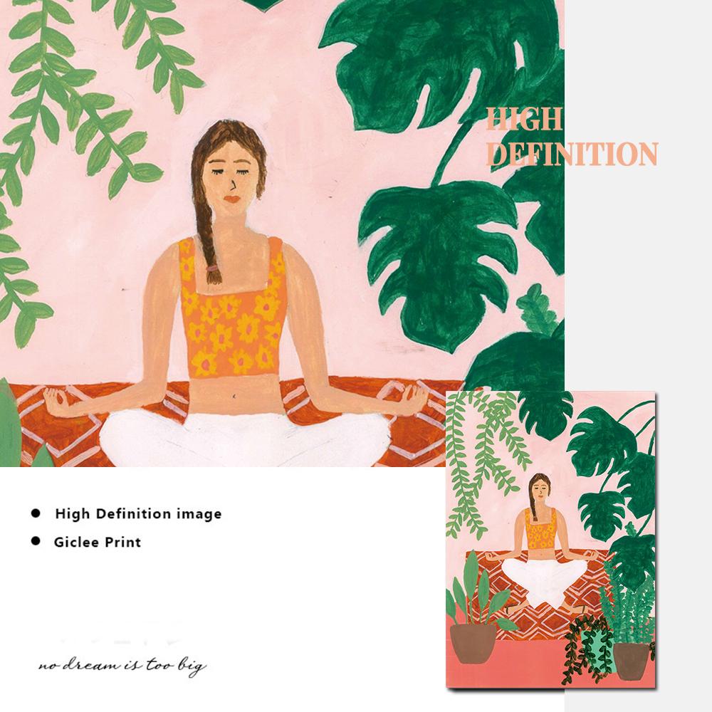 In Meditation Art Print Yoga Lady Plant Illustration Breathe Canvas Abstract Flower Girl Wall Picture For Living Room Home Decor